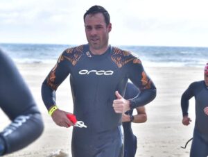 Jaco heading towards the transition area in the Ironman African Championship in Nelson Mandela Bay, Port Elizabeth in 2021