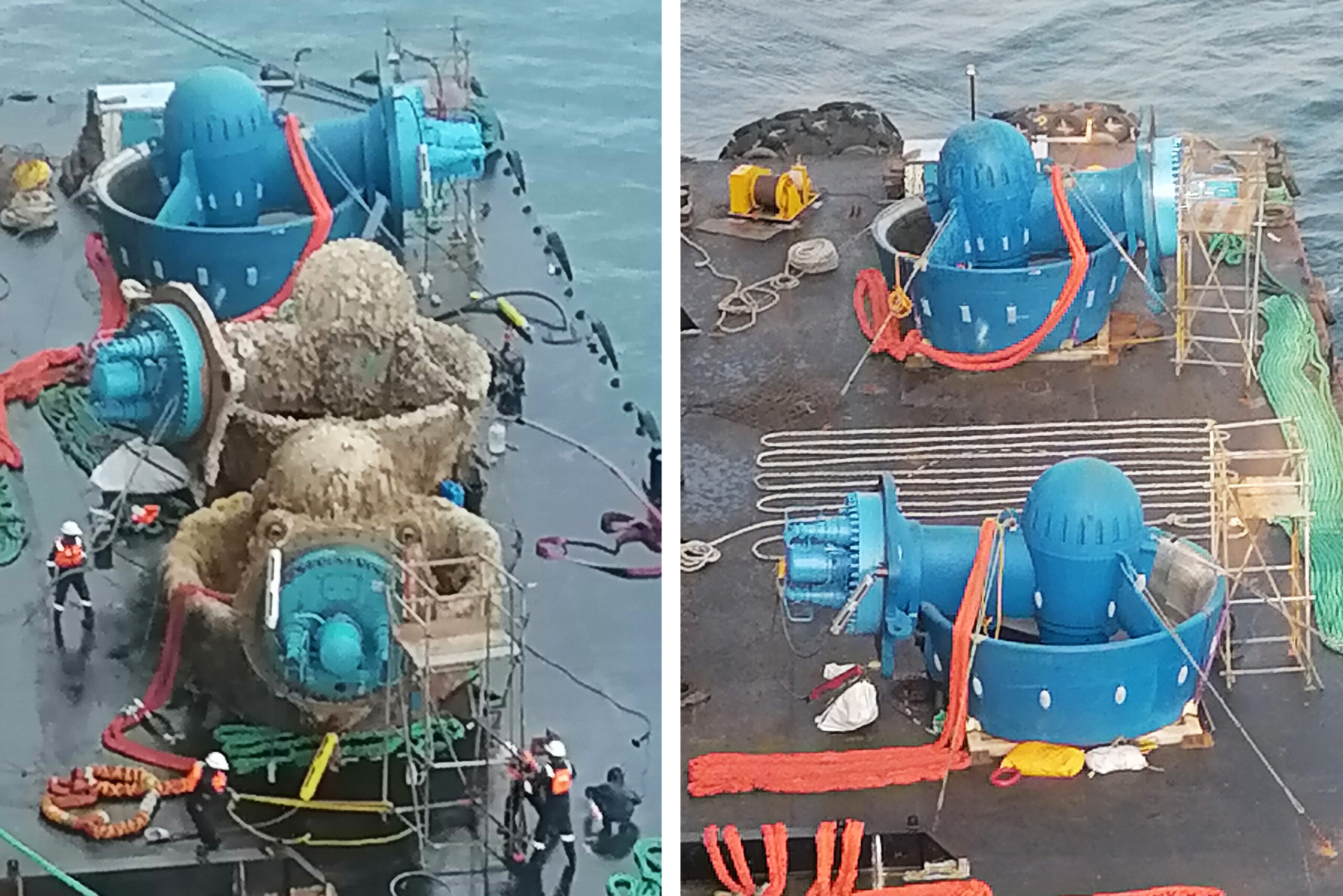 New and old thrusters on the barge