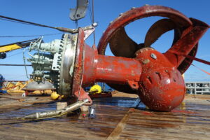 The old thruster that was sent onshore to be refurbished