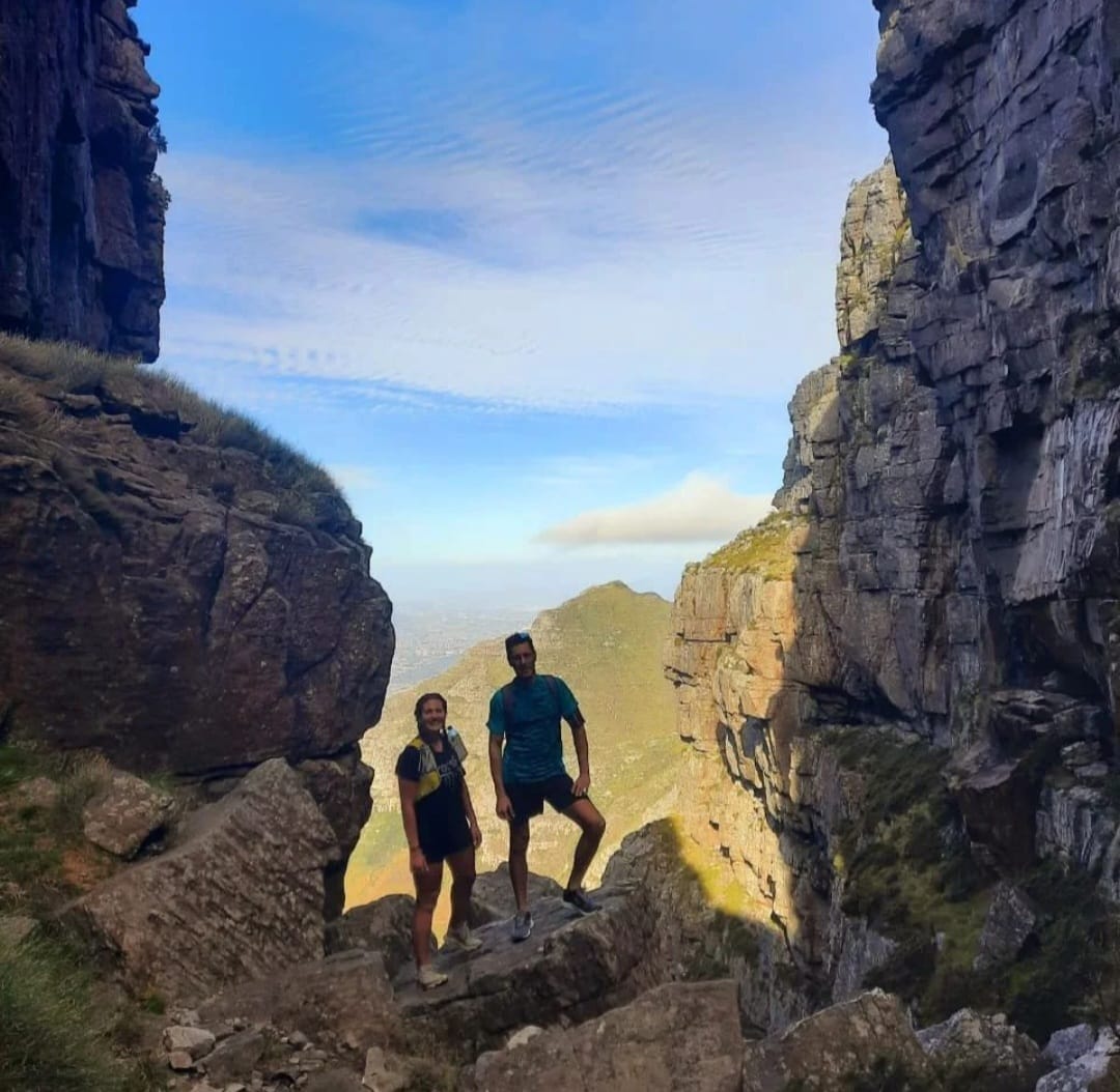 Juné (left) hiking with a colleague, Lourens Palvie