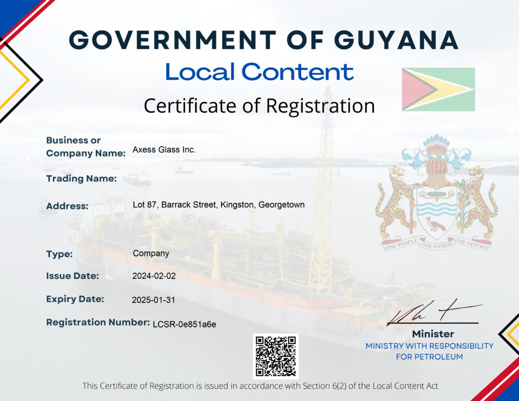 Axess and GLASS establish Joint Venture in Guyana 1 Certificate of Registration