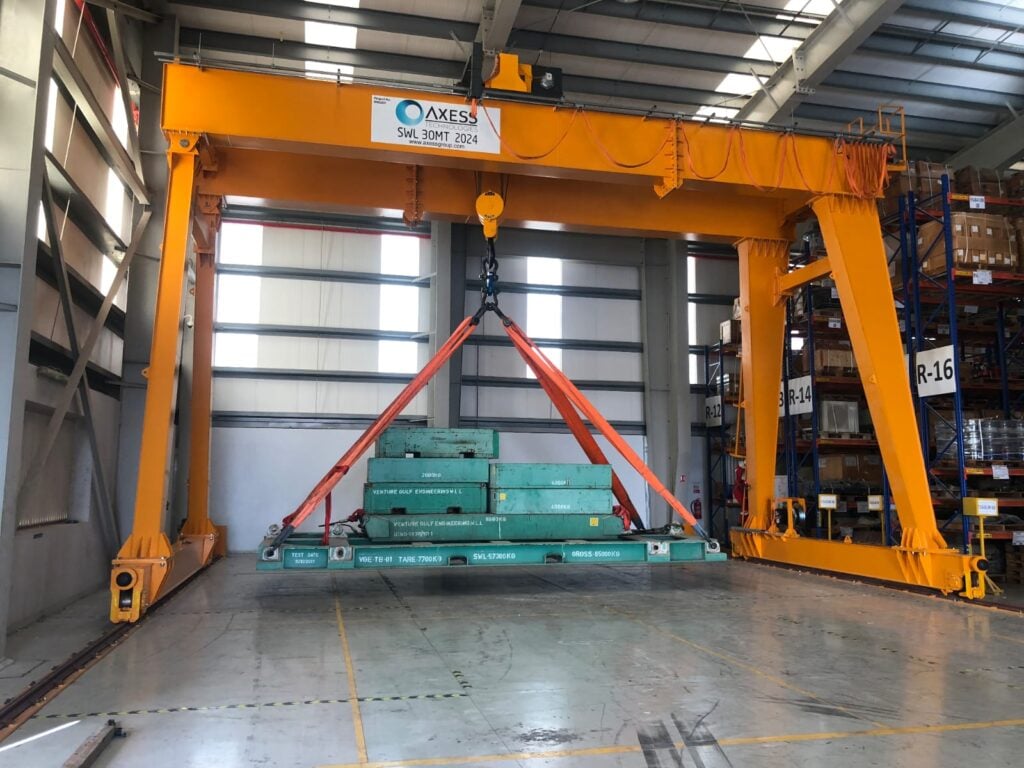 Crane undergoing load test at the warehouse